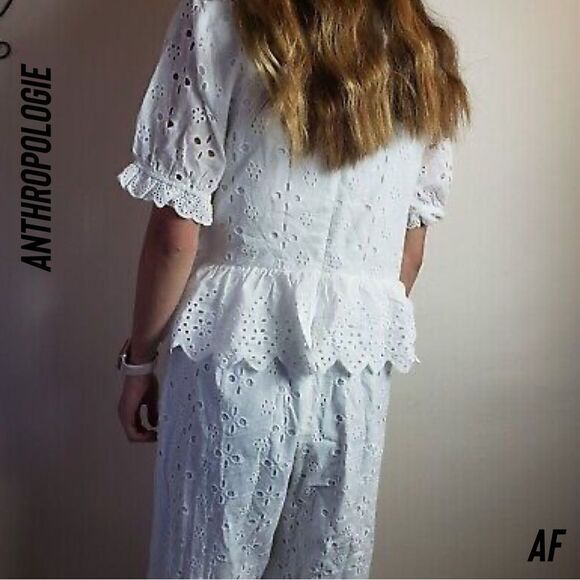 ANTHROPOLOGIE BY ERI + ALI RUFFLED EYELET JUMPSUIT IN WHITE NEW XL - Picture 5 of 11